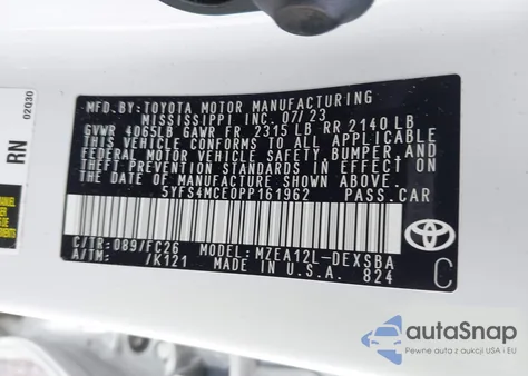 2023 Toyota Corolla Se z USA, uszkodzony, nr VIN 5YFS4MCE0PP161962